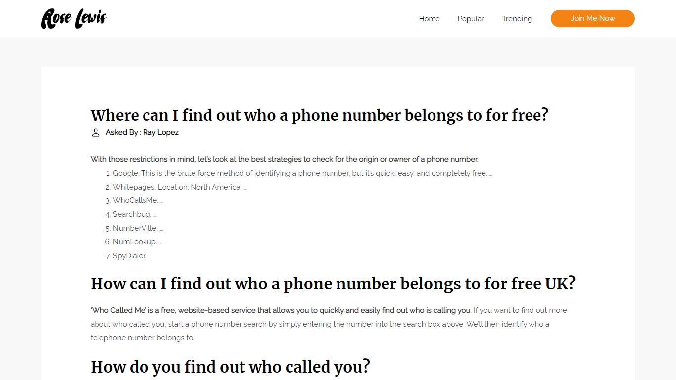 Where can I find out who a phone number belongs to for free?
